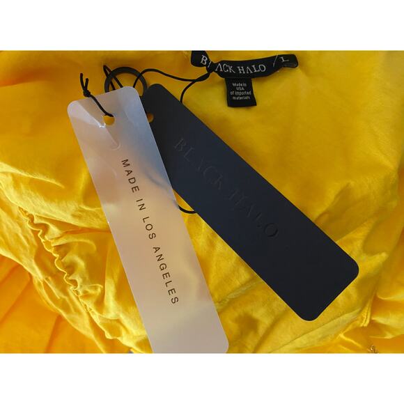 NWT BLACK HALO DRESS ATLAS YELLOW CUT OUT TIERED BOW ONE SHOULDER COTTAGECORE - Picture 5 of 8